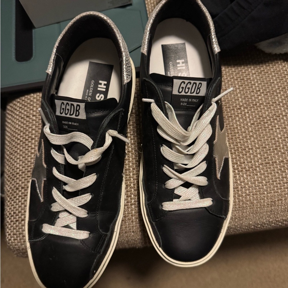 Golden Goose Black and Silver Star Sneakers